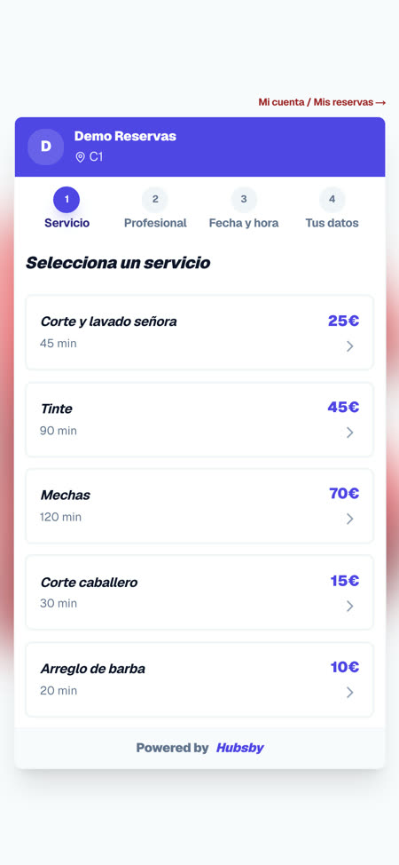 Reserva del cliente: servicio