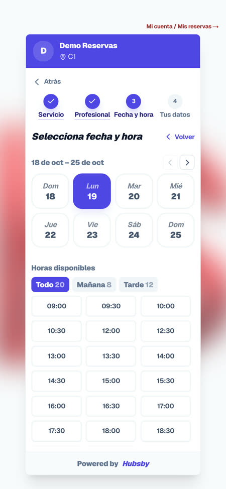 Reserva del cliente: fecha y hora