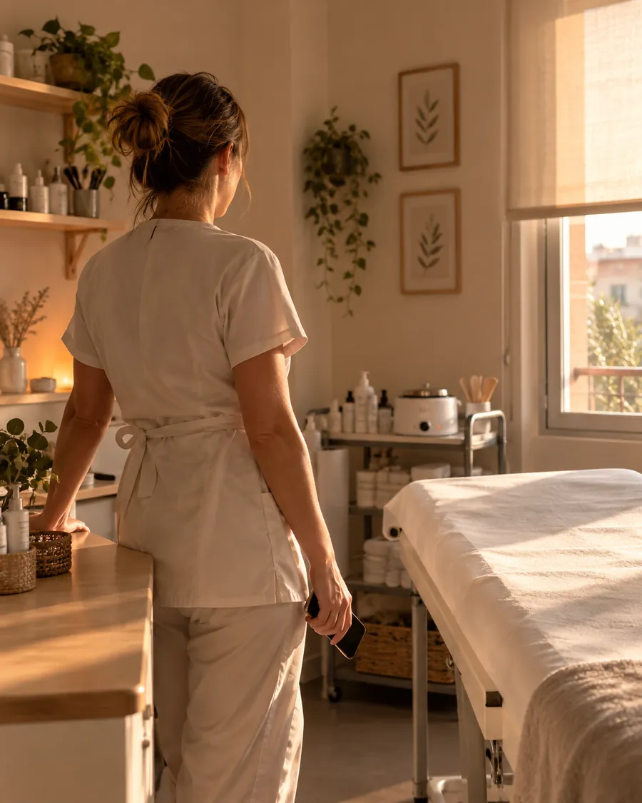 Esteticista en su cabina