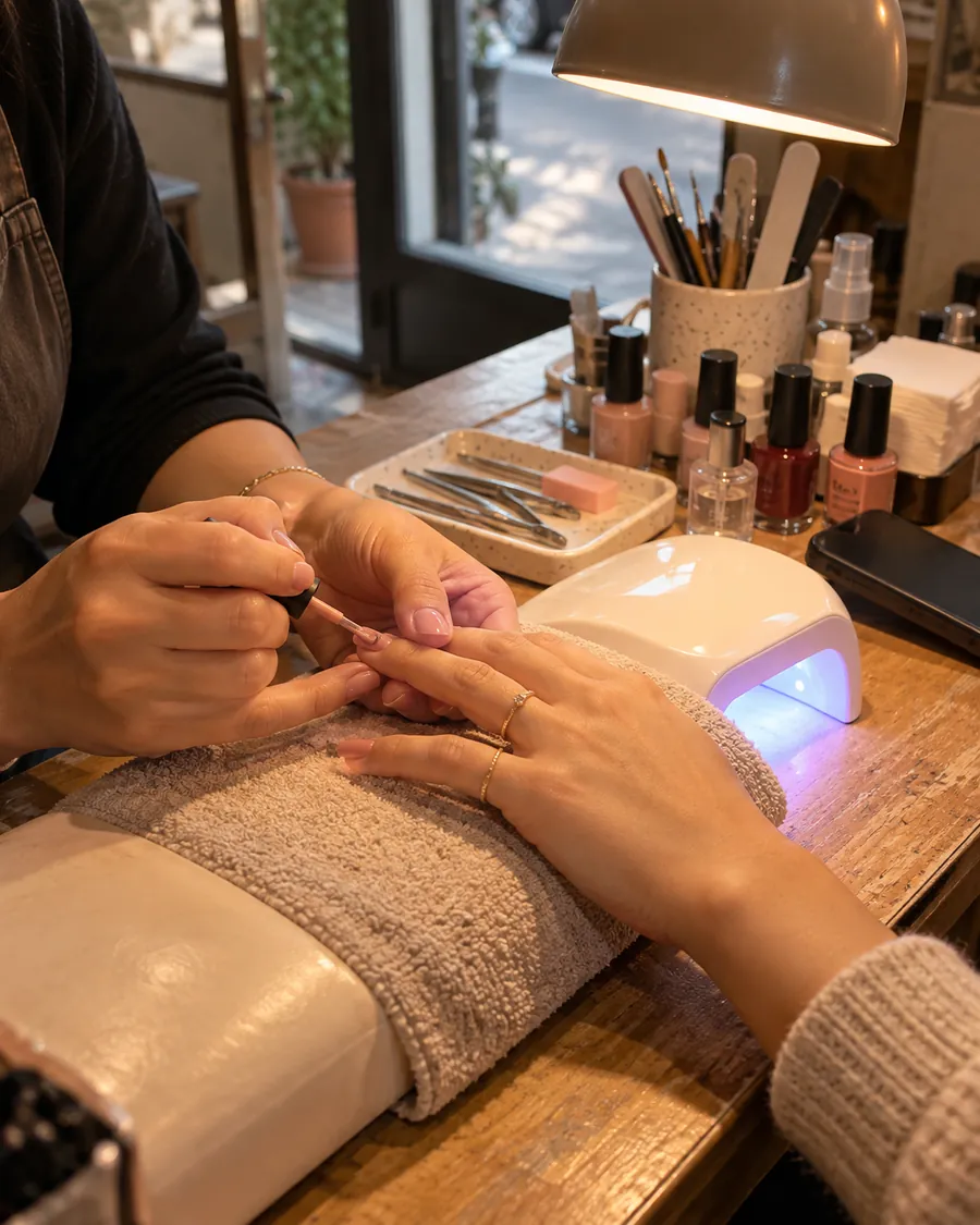 Manicura en la mesa de uñas